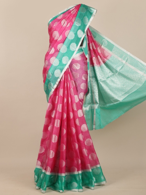 

Pothys Pink & Sea Green Ethnic Motifs Zari Tissue Saree