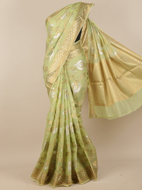 

Pothys Green & Gold Ethnic Motifs Woven Design Zari Tissue Saree