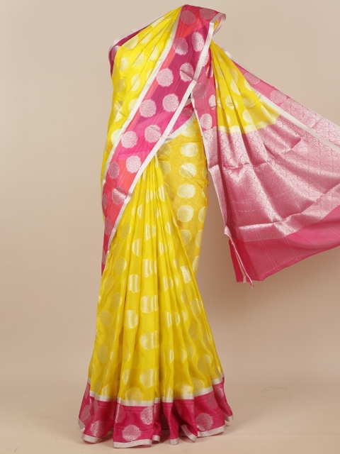 

Pothys Women Yellow & Pink Geometric Woven Designed Saree