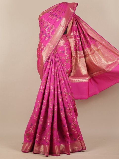 

Pothys Pink & Gold-Toned Floral Zari Saree