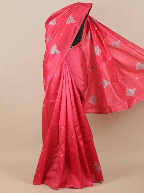 

Pothys Pink & Silver Ethnic Motifs Embroidered Silk Blend Saree