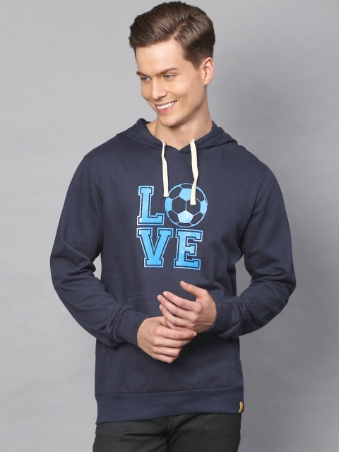 

Campus Sutra Men Navy Blue Printed Hooded Sweatshirt