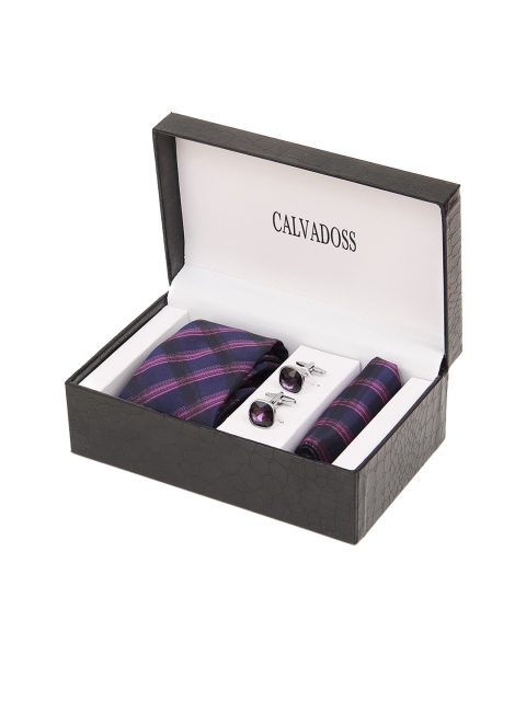 

Calvadoss Men Navy Blue & Pink Checked Microfiber Accessory Gift Set