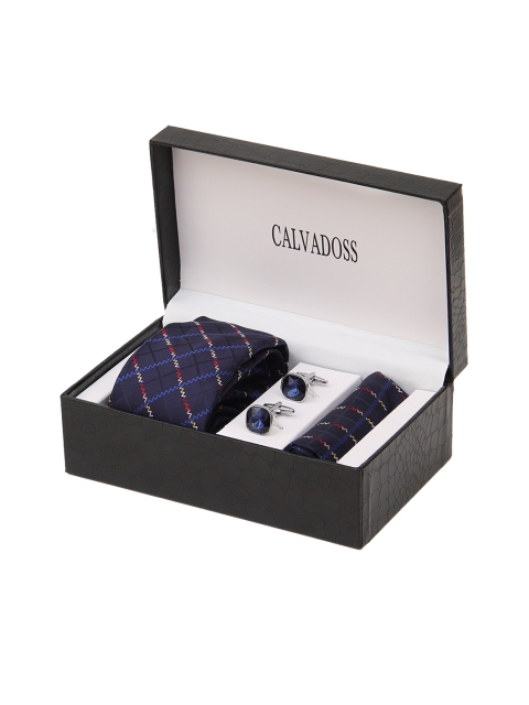 

Calvadoss Men Navy Blue & Red Microfiber Accessory Gift Set