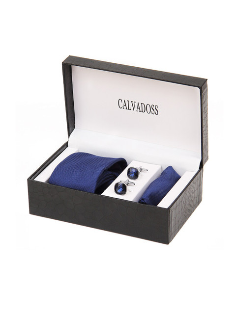 

Calvadoss Men Navy Blue & Silver-Toned Accessory Gift Set