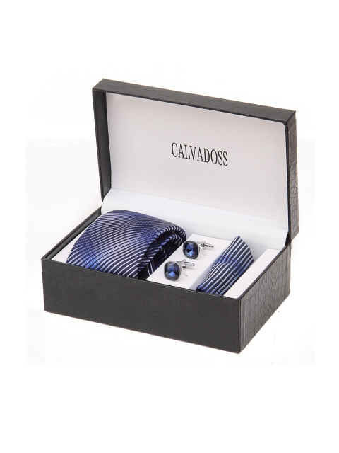 

Calvadoss Men Navy Blue & Silver-Toned Microfiber Accessory Gift Set