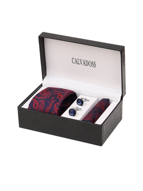 

Calvadoss Men Navy Blue & Red Microfiber Accessory Gift Set