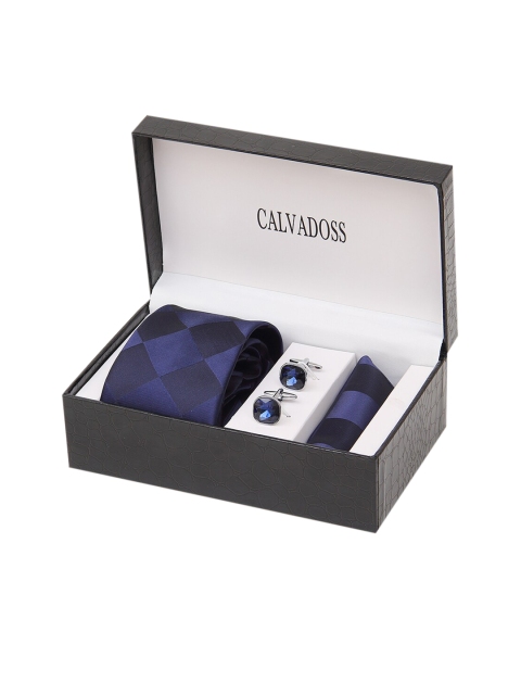 

Calvadoss Men Navy Blue & Silver-Toned Microfiber Accessory Gift Set