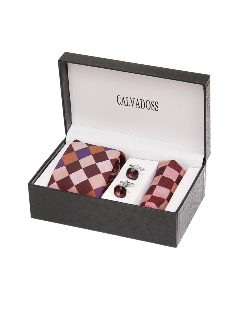 

Calvadoss Men Maroon & Beige Accessory Gift Set