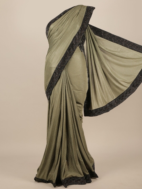 

Pothys Olive Green Embellished Beads and Stones Satin Saree