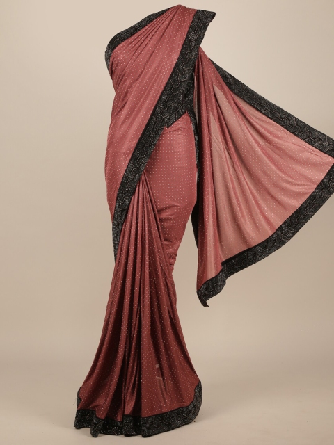 

Pothys Rust & Black Embellished Beads and Stones Satin Heavy Work Saree
