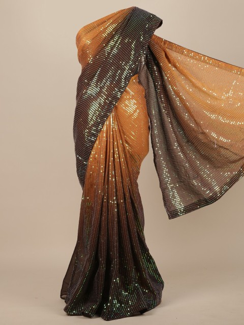 

Pothys Brown Embellished Sequinned Poly Chiffon Saree