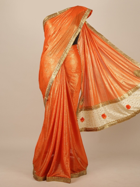 

Pothys Orange Floral Sequinned Saree