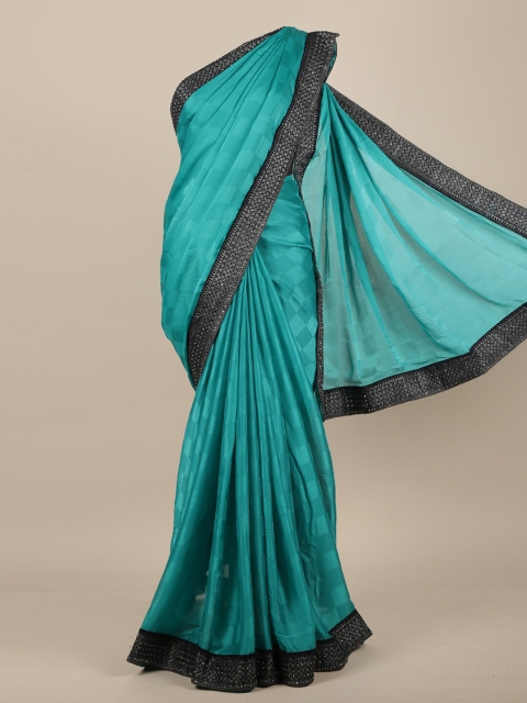 

Pothys Turquoise Blue & Black Checked Satin Saree