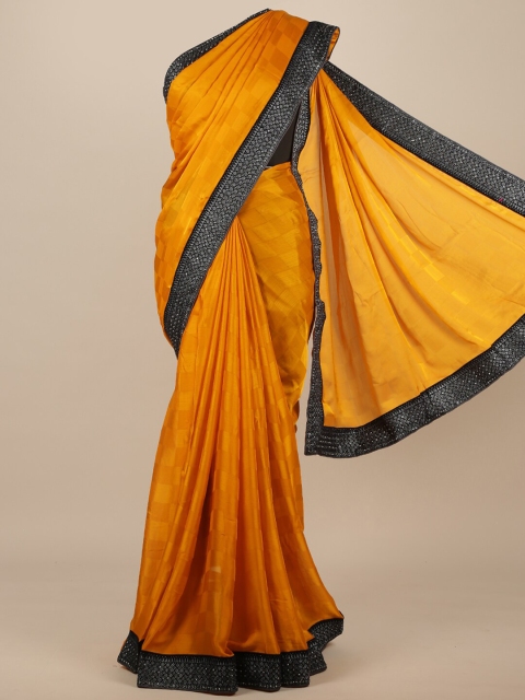 

Pothys Mustard Yellow & Black Checked Satin Saree