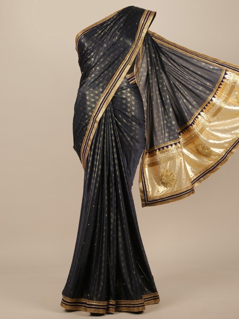 

Pothys Black & Gold-Toned Woven Design Net Saree