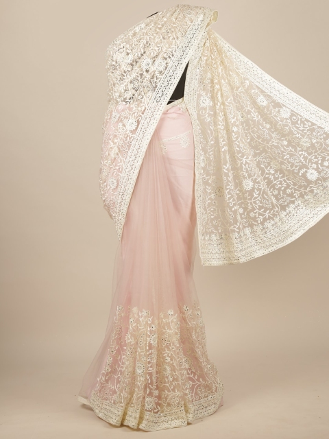 

Pothys Peach-Coloured Floral Embroidered Net Saree
