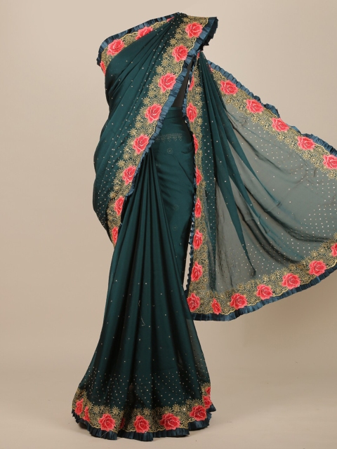 

Pothys Teal Embellished Beads and Stones Pothys Chiffon Saree