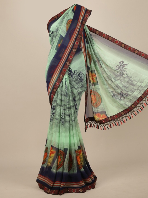 

Pothys Green & Blue Poly Chiffon Saree