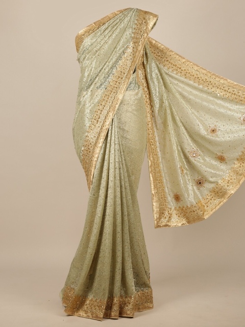 

Pothys Green Woven Design Schiffli Satin Saree