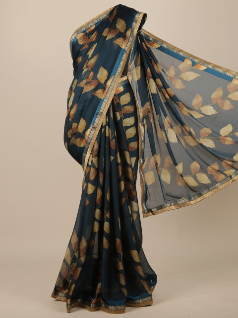 

Pothys Blue & Brown Floral Poly Chiffon Saree