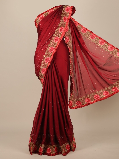 

Pothys Maroon Woven Design Zardozi Saree