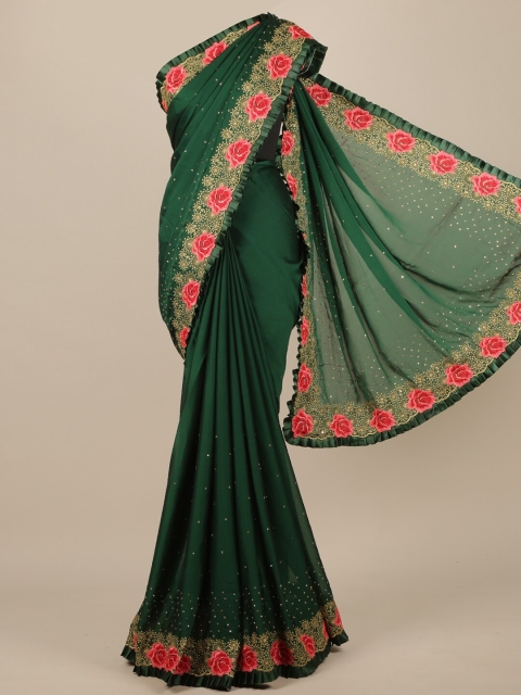 

Pothys Green Embellished Beads and Stones Poly Chiffon Saree