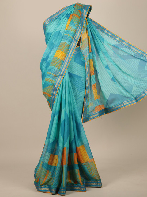 

Pothys Blue & Yellow Striped Zari Saree