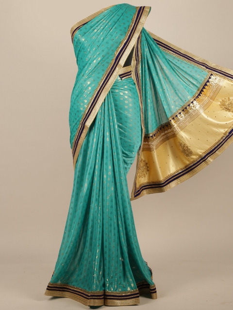 

Pothys Turquoise Blue Woven Design Poly Chiffon Saree