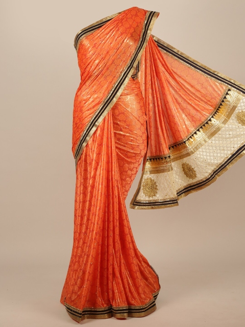 

Pothys Orange Woven Design Zardozi Saree