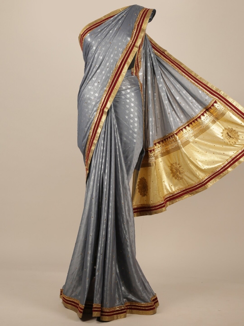 

Pothys Grey Ethnic Motifs Sequinned Saree