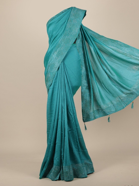 

Pothys Turquoise Blue Beads and Stones Jute Silk Saree