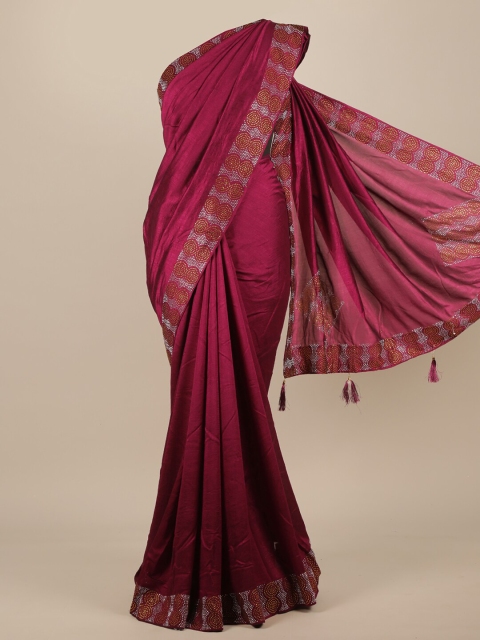 

Pothys Magenta Sequinned Jute Silk Saree