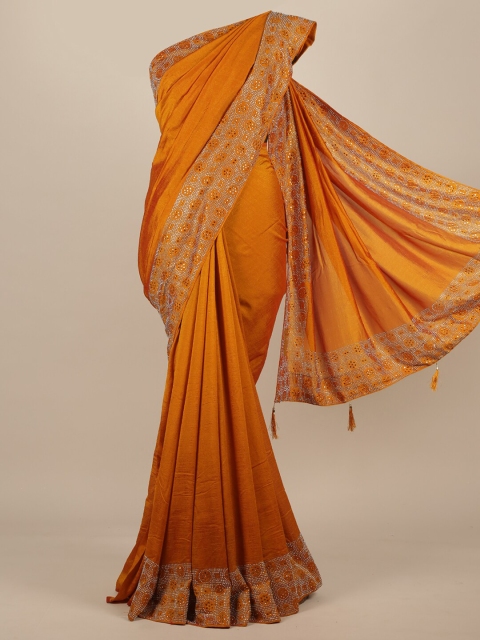 

Pothys Mustard Beads and Stones Jute Silk Saree