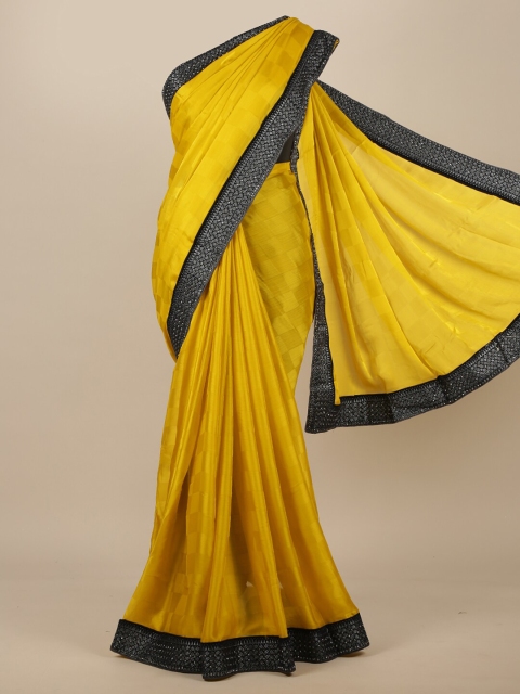 

Pothys Yellow Mirror Work Satin Saree