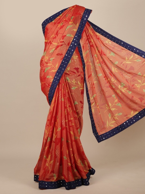 

Pothys Orange Floral Mirror Work Saree