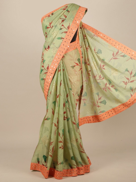 

Pothys Green Floral Mirror Work Saree