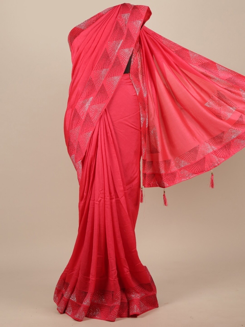 

Pothys Coral Embellished Beads and Stones Jute Silk Heavy Work Saree