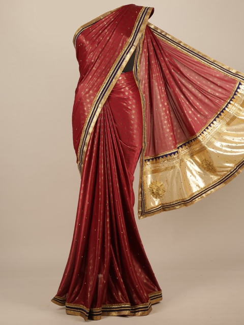 

Pothys Maroon & Gold-Toned Woven Design Zardozi Saree
