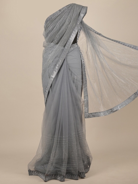 

Pothys Grey Embellished Beads and Stones Net Saree
