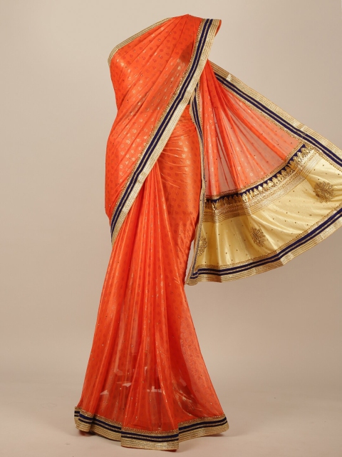 

Pothys Orange & Gold-Toned Woven Design Poly Chiffon Saree