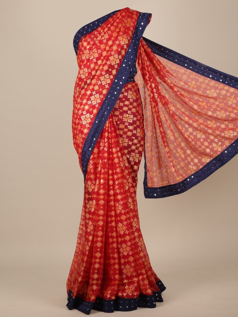 

Pothys Red & Blue Woven Design Zari Saree