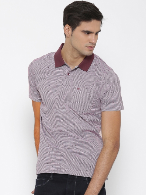 

Arrow Men Burgundy & Off-White Striped Polo Collar T-shirt