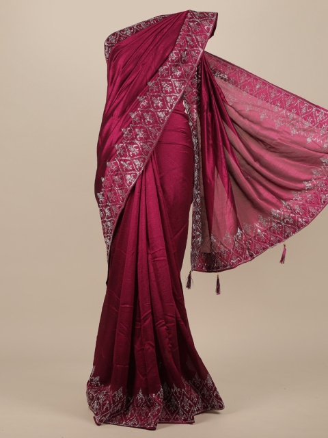 

Pothys Red Sequinned Jute Silk Saree