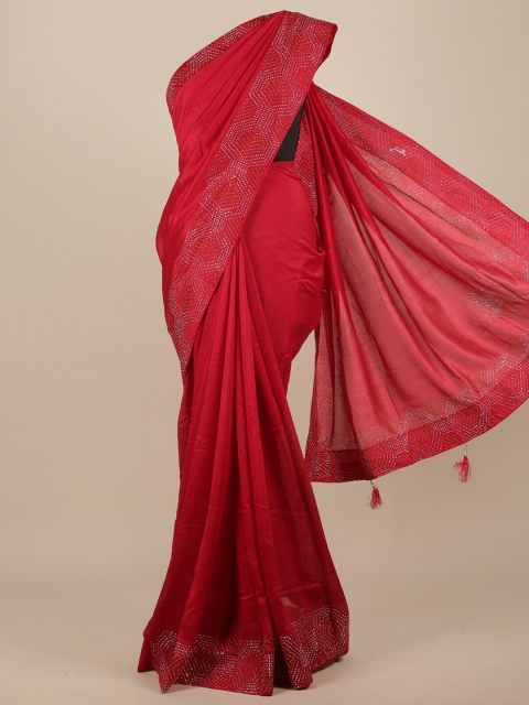 

Pothys Red Beads and Stones Jute Silk Heavy Work Saree