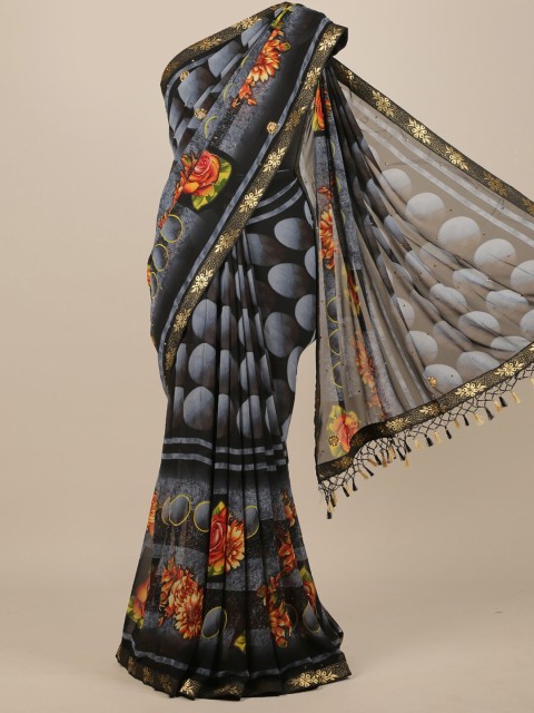

Pothys Grey Floral Zari Saree