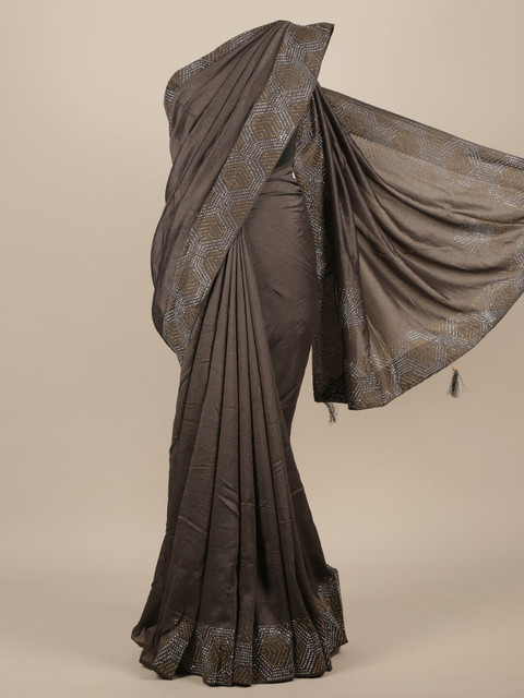 

Pothys Grey Beads and Stones Jute Silk Heavy Work Saree