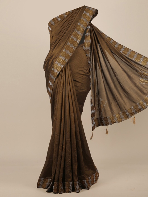 

Pothys Brown Sequinned Jute Silk Saree