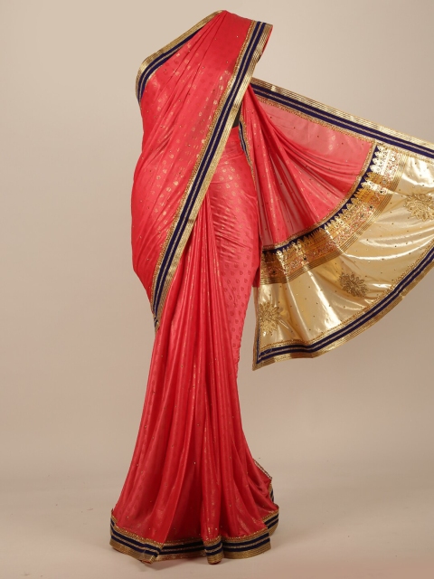 

Pothys Pink Woven Design Zardozi Saree