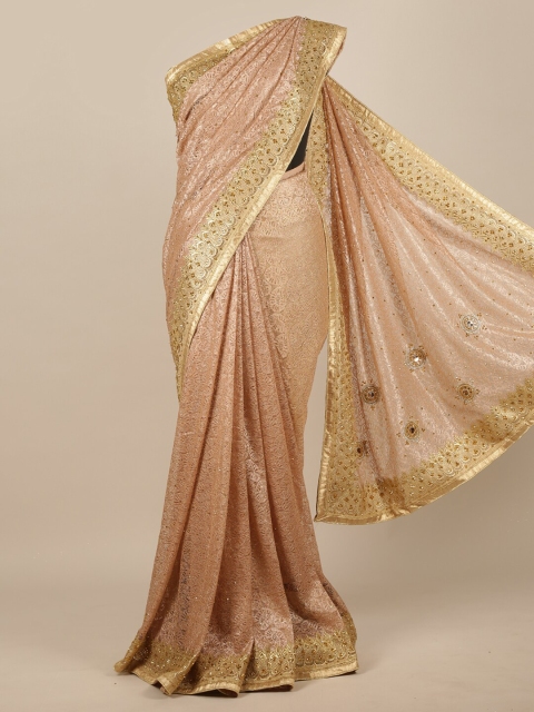 

Pothys Gold-Toned Embellished Satin Saree